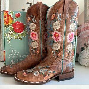 NIB Macie Bean Roper Floral Embroidered 13" Honey Bunch Western Cowboy Boots 9.5